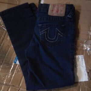 True Religion Blue Straight Jeans with Signature Stitching